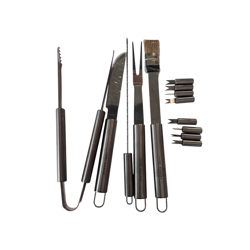 Sharper Image 13 Piece Stainless Steel BBQ Tool Set Grill Tongs Knife Fork Brush